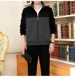 男士运动套装冬款加绒加厚中老年晨练服套装男爸爸纯棉运动套装潮
