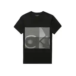 男士黑白条纹logo印花短袖t恤
