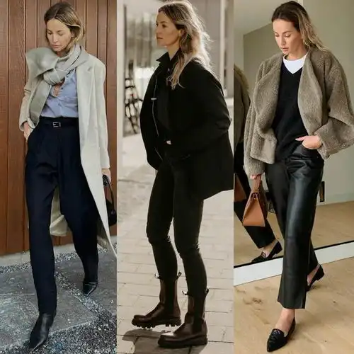 尤其是万能的黑色裤装,百搭又显瘦对于腿粗的女性来讲绝对是显瘦的利器西装裤风格妹子
